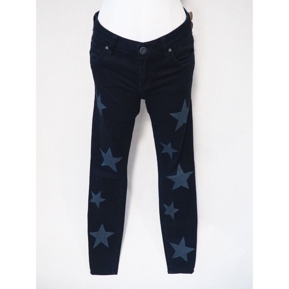 KUT From The Kloth Blue Mia Dark Wash Star Print Skinny Jeans, US Size 0